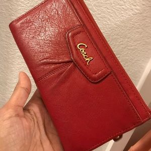 Red Leather Coach Wristlet